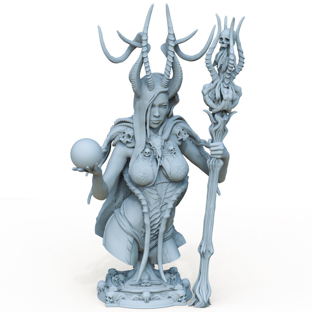 Female Demon Bust, Astarte | Tabletop RPG Miniature | Printomancer | Bust | Roleplaying 3D Printed Fantasy Mini - 3DPrintDen