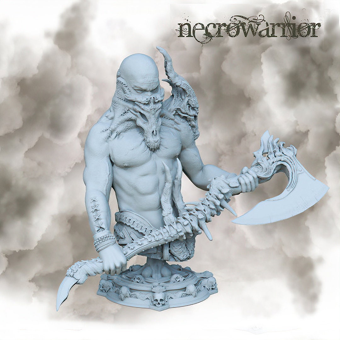 Necromancer Warrior Bust | Tabletop RPG Miniature | Printomancer | Bust | Roleplaying 3D Printed Fantasy Mini - 3DPrintDen