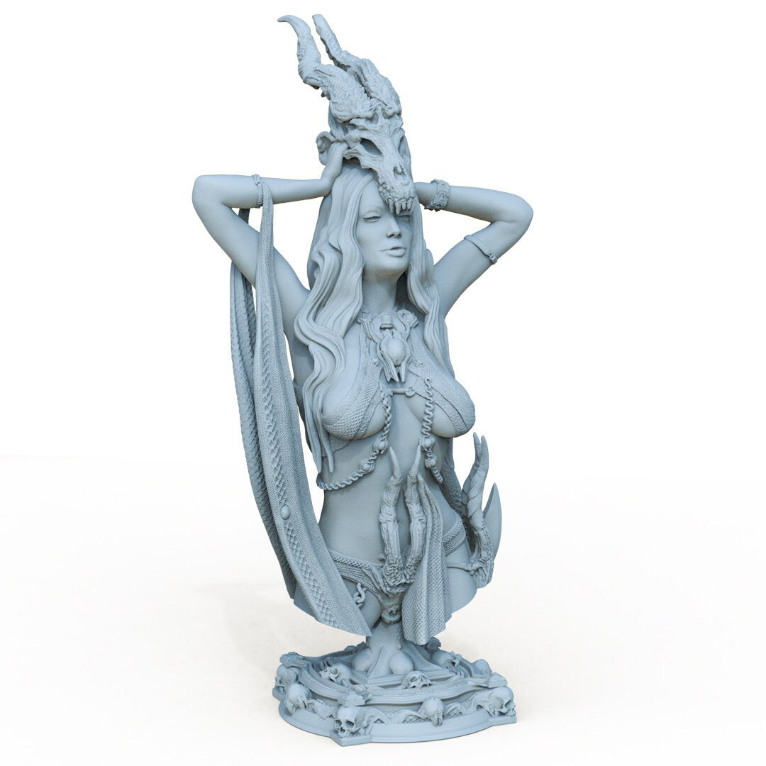 Female Necromancer Bust | Tabletop RPG Miniature | Printomancer | Bust | Roleplaying 3D Printed Fantasy Mini - 3DPrintDen