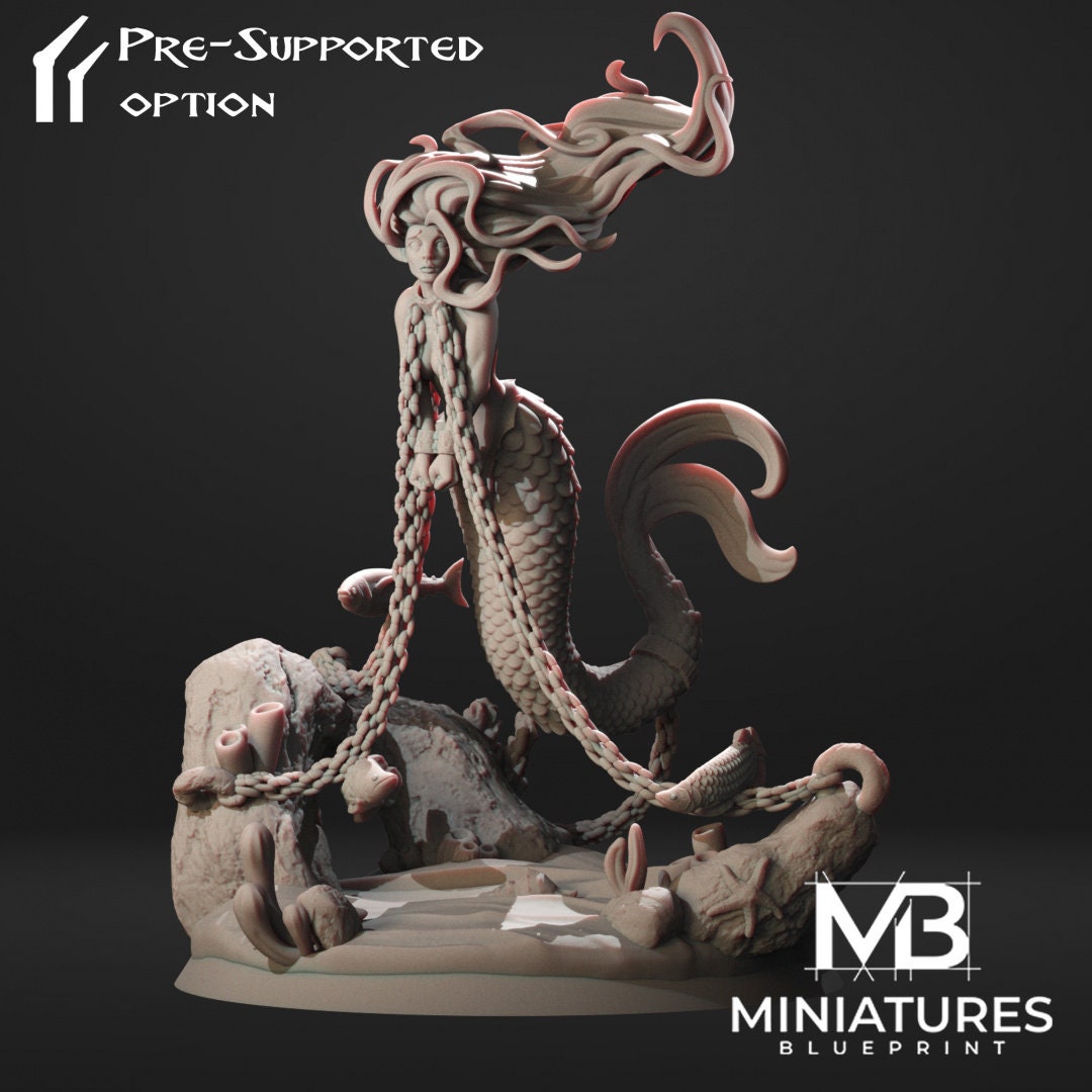 Chained Mermaid Miniature | Tabletop RPG Miniature | Miniatures Blueprint | Roleplaying 3D Printed Fantasy Mini - 3DPrintDen