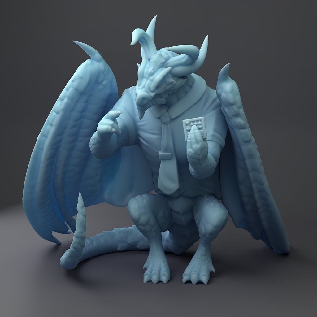 Dragon Accountant Miniature | Twin Goddess Miniatures | Tabletop RPG Miniature | Roleplaying 3D Printed Fantasy Mini - 3DPrintDen