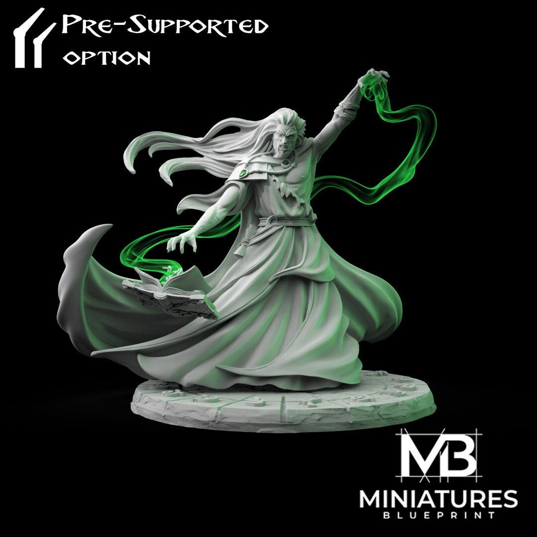 Sorcerer Miniature, Zindam | Tabletop RPG Miniature | Miniatures Blueprint | Roleplaying 3D Printed Fantasy Mini - 3DPrintDen