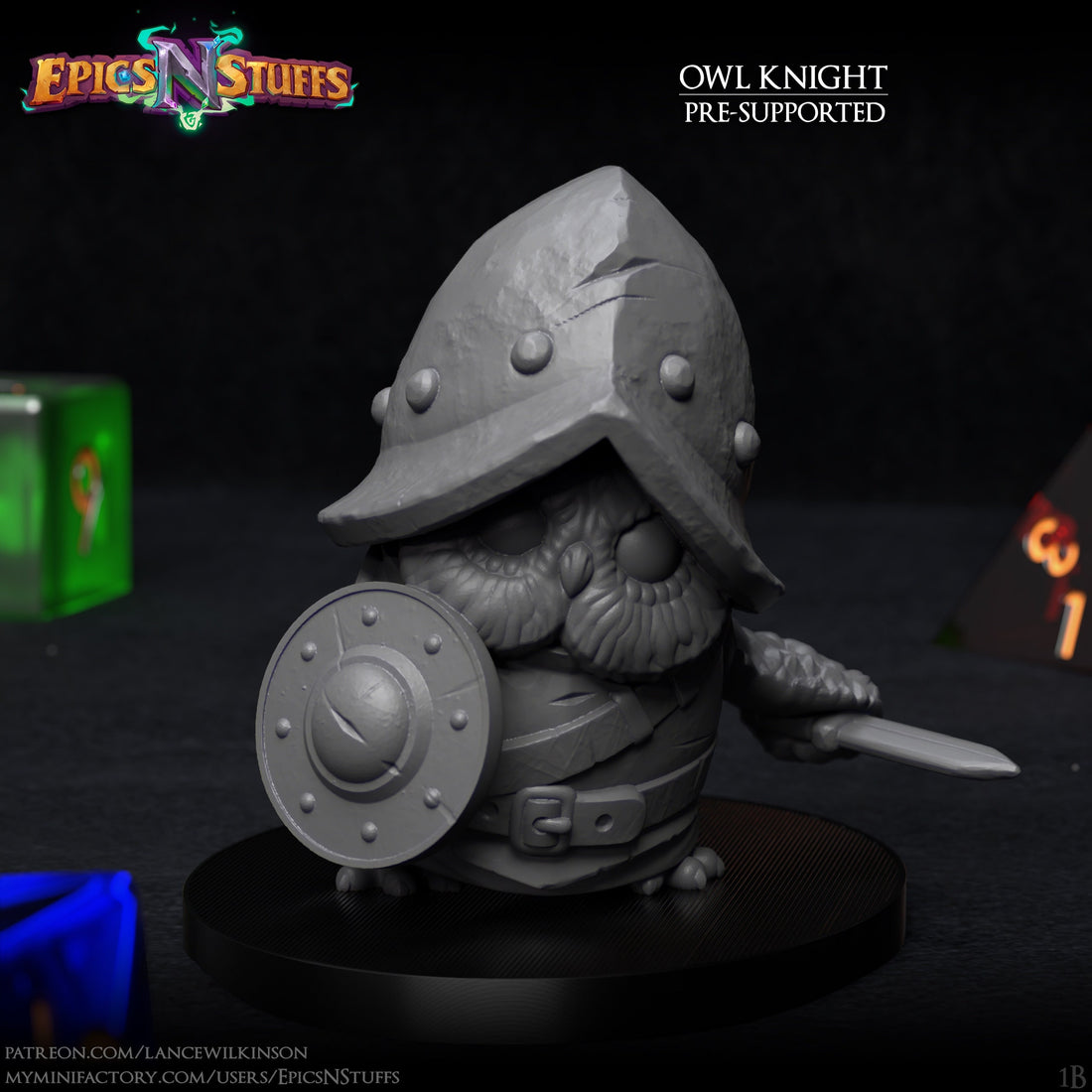 Owl Knight Miniature | Tabletop RPG Miniature | Epic 'N' Stuff | Roleplaying 3D Printed Fantasy Mini - 3DPrintDen