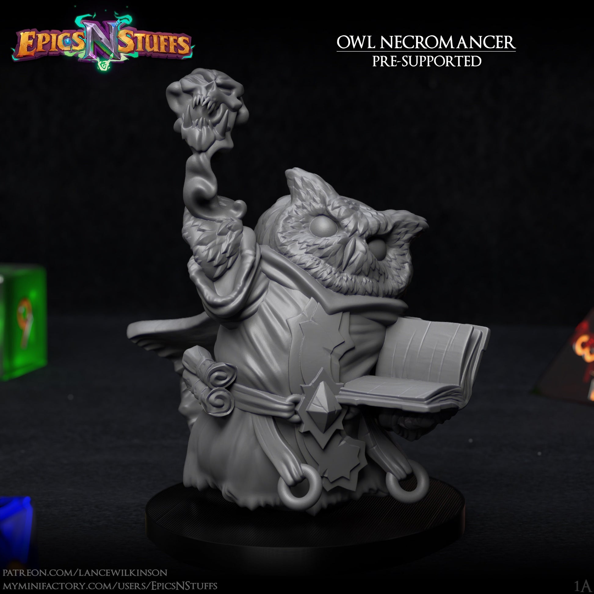 Owl Necromancer Miniature | Tabletop RPG Miniature | Epic 'N' Stuff | Roleplaying 3D Printed Fantasy Mini - 3DPrintDen