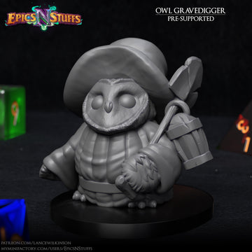 Owl Gravedigger Miniature | Tabletop RPG Miniature | Epic 'N' Stuff | Roleplaying 3D Printed Fantasy Mini - 3DPrintDen