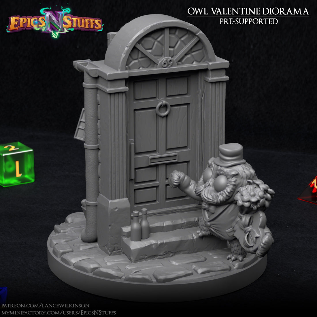 Owl Valentines Diorama | Tabletop RPG Miniature | Epic 'N' Stuff | Roleplaying 3D Printed Fantasy Mini - 3DPrintDen