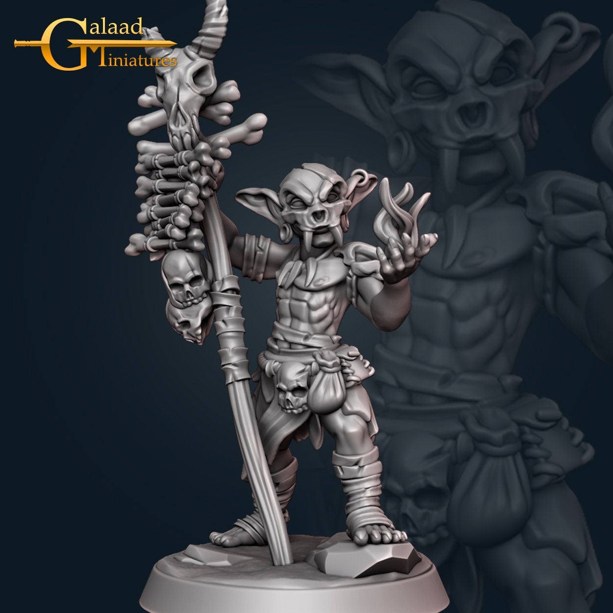 Goblin Shaman Miniature | Tabletop RPG Miniature | Galaad Miniatures | Roleplaying 3D Printed Fantasy Mini - 3DPrintDen