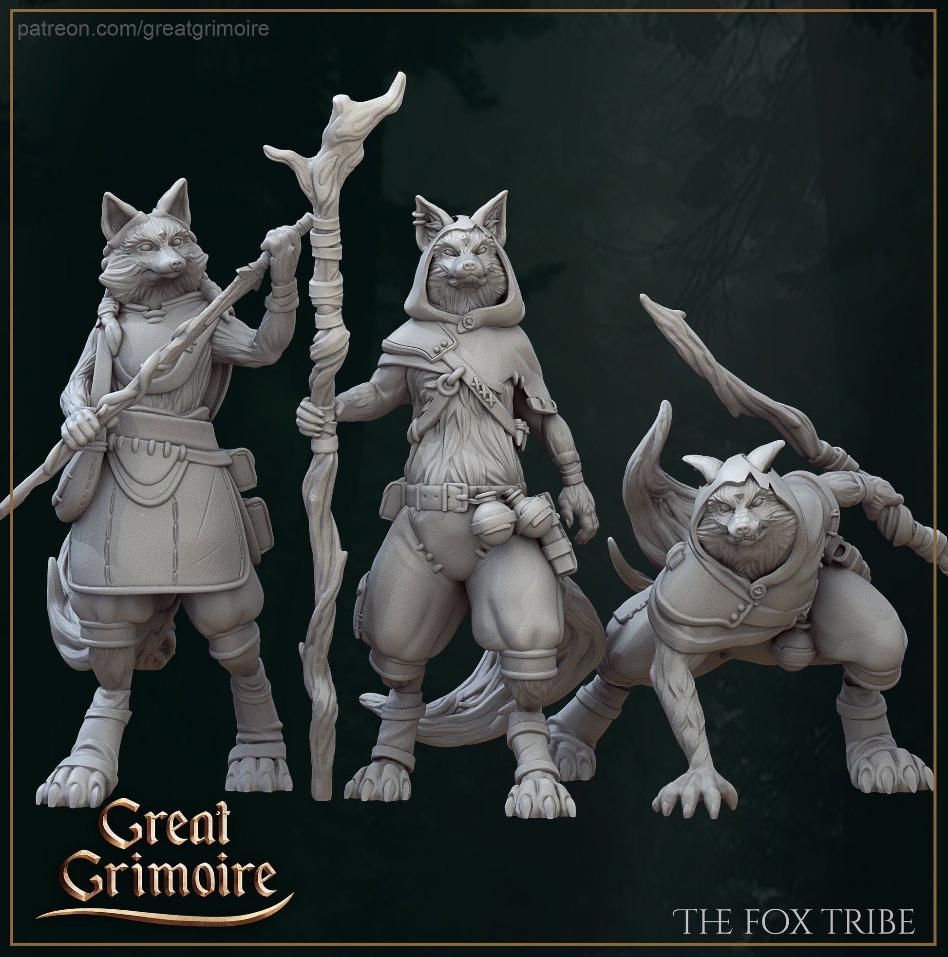 Foxfolk Tribe Miniature | Tabletop RPG Miniature | Great Grimoire | Roleplaying 3D Printed Fantasy Mini - 3DPrintDen