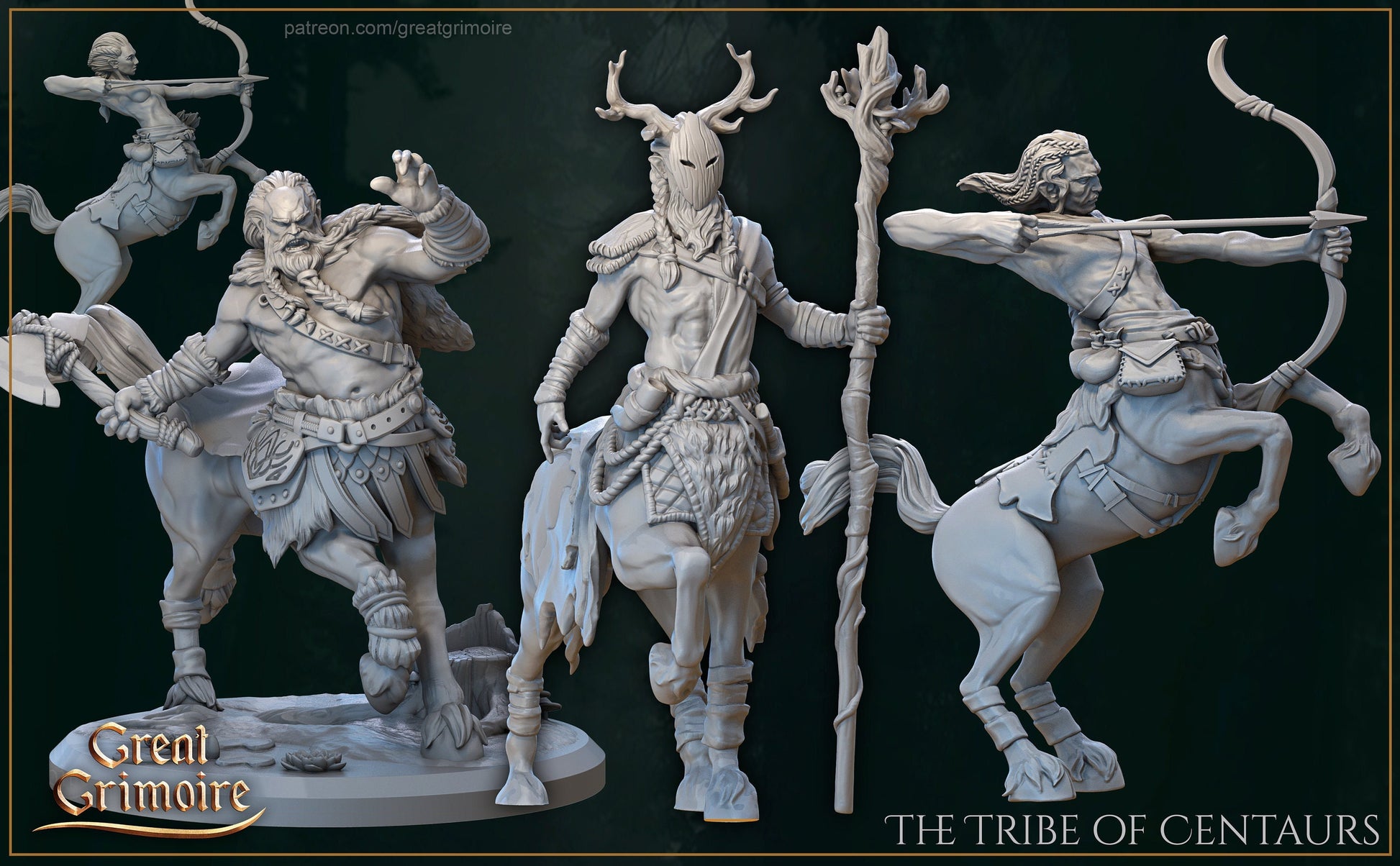 Centaur Tribe Miniature | Tabletop RPG Miniature | Great Grimoire | Roleplaying 3D Printed Fantasy Mini - 3DPrintDen