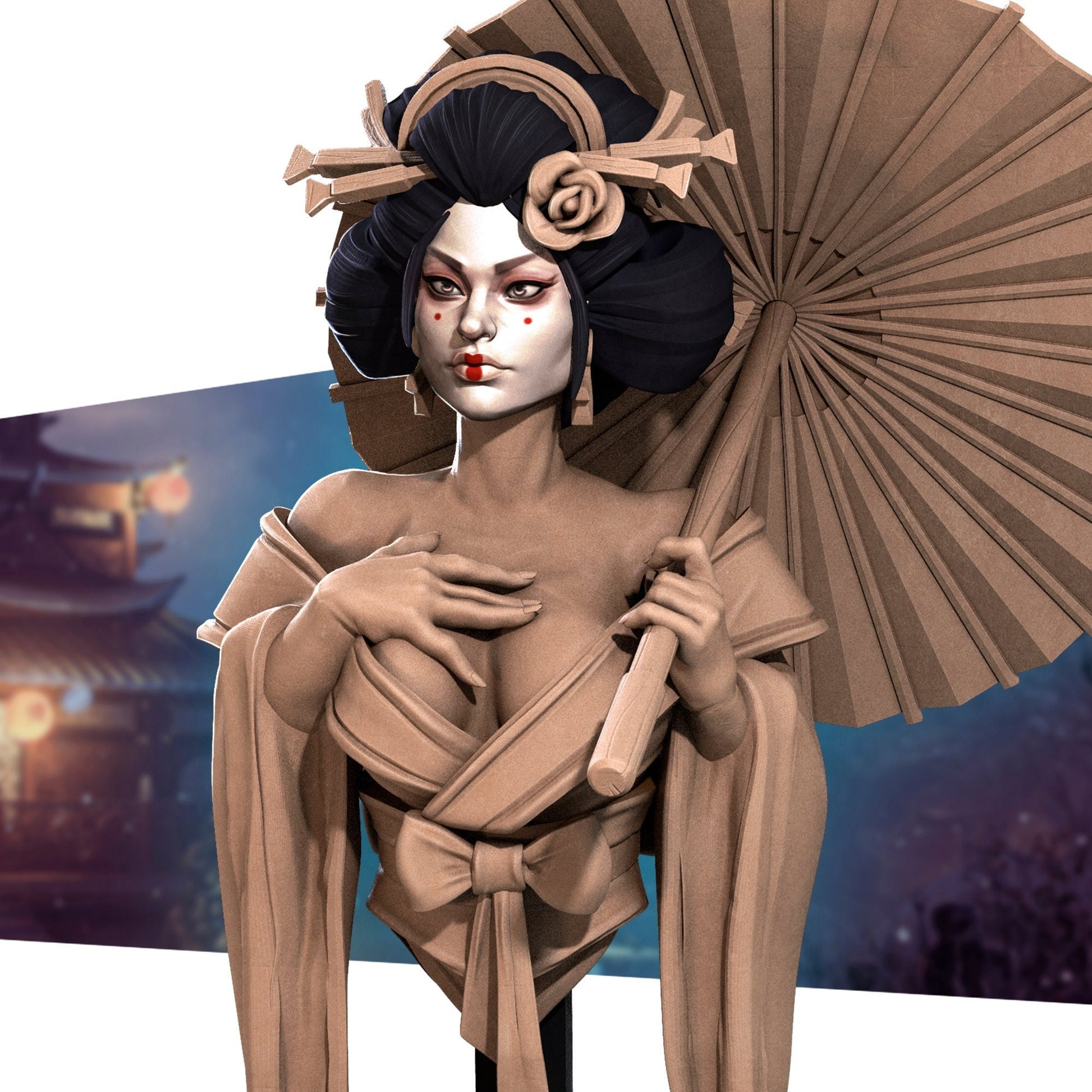 Geisha Bust | Tabletop RPG Miniature | Bite the Bullet | Roleplaying 3D Printed Fantasy Mini - 3DPrintDen