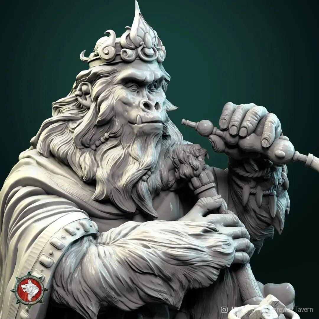 Monkey King Miniature | Tabletop RPG Miniature | White Werewolf Tavern | Roleplaying 3D Printed Fantasy Mini - 3DPrintDen