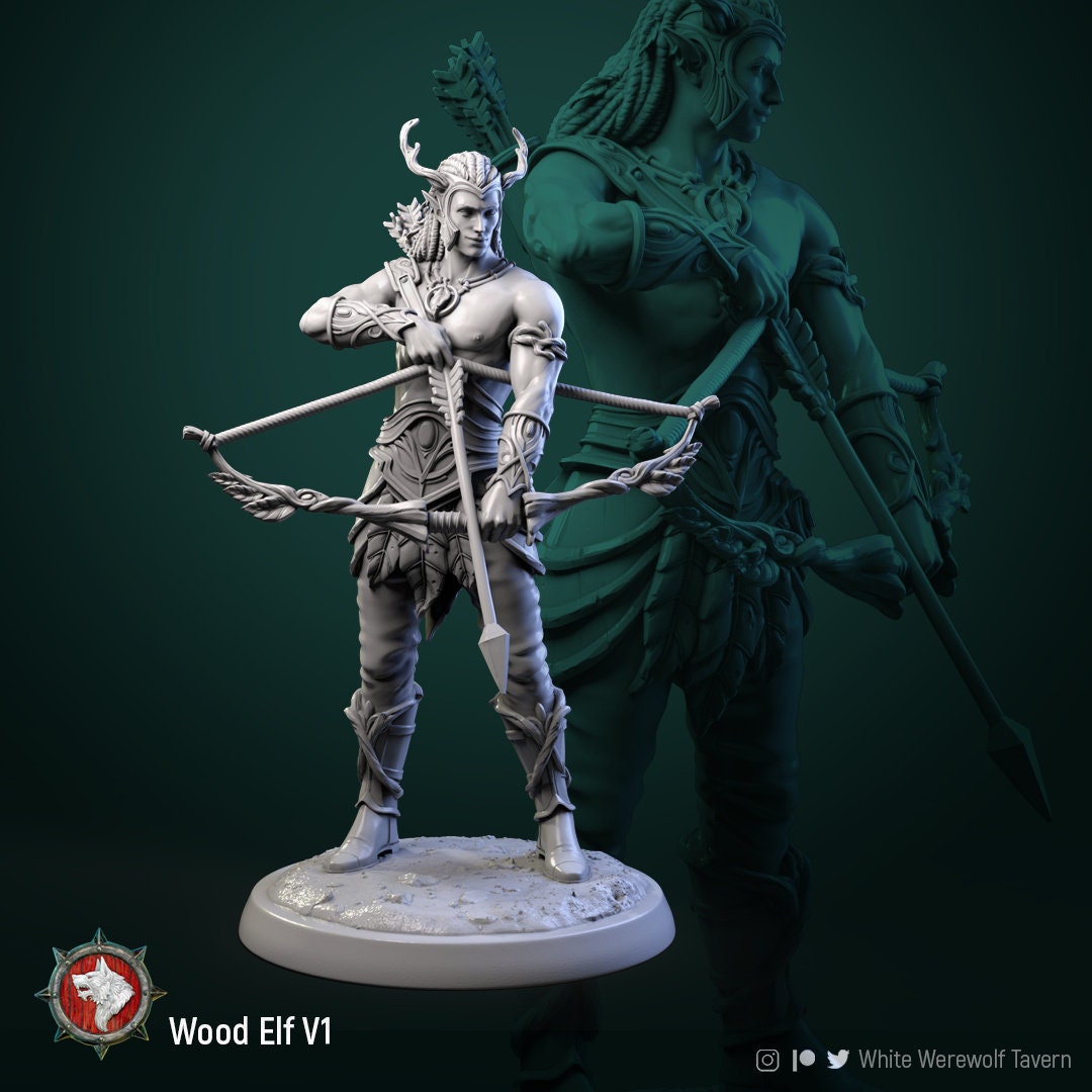 Wood Elf Miniature | Tabletop RPG Miniature | White Werewolf Tavern | Roleplaying 3D Printed Fantasy Mini - 3DPrintDen