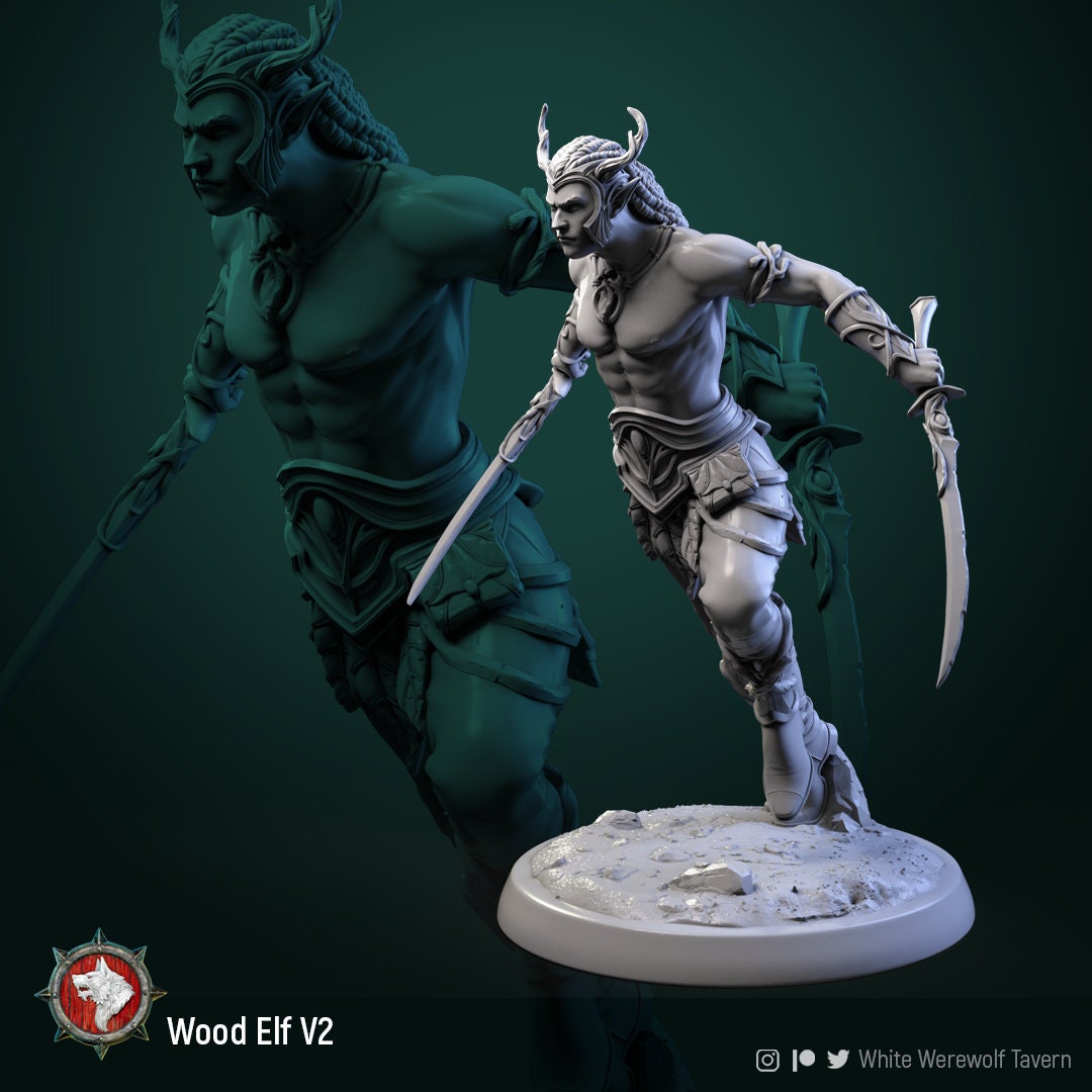 Wood Elf Miniature | Tabletop RPG Miniature | White Werewolf Tavern | Roleplaying 3D Printed Fantasy Mini - 3DPrintDen