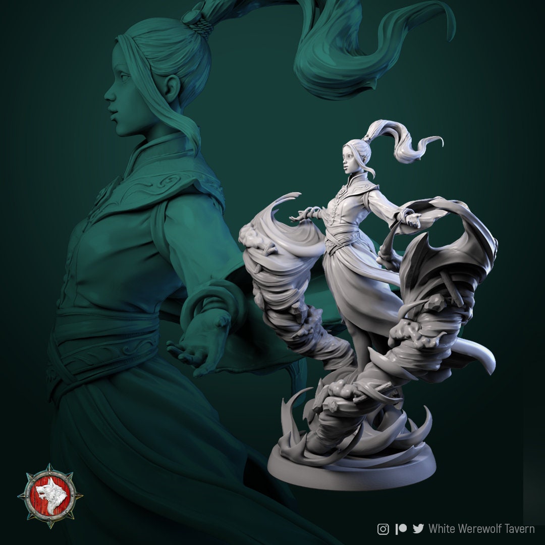 Air Elemental Wizard Miniature | Tabletop RPG Miniature | White Werewolf Tavern | Roleplaying 3D Printed Fantasy Mini - 3DPrintDen