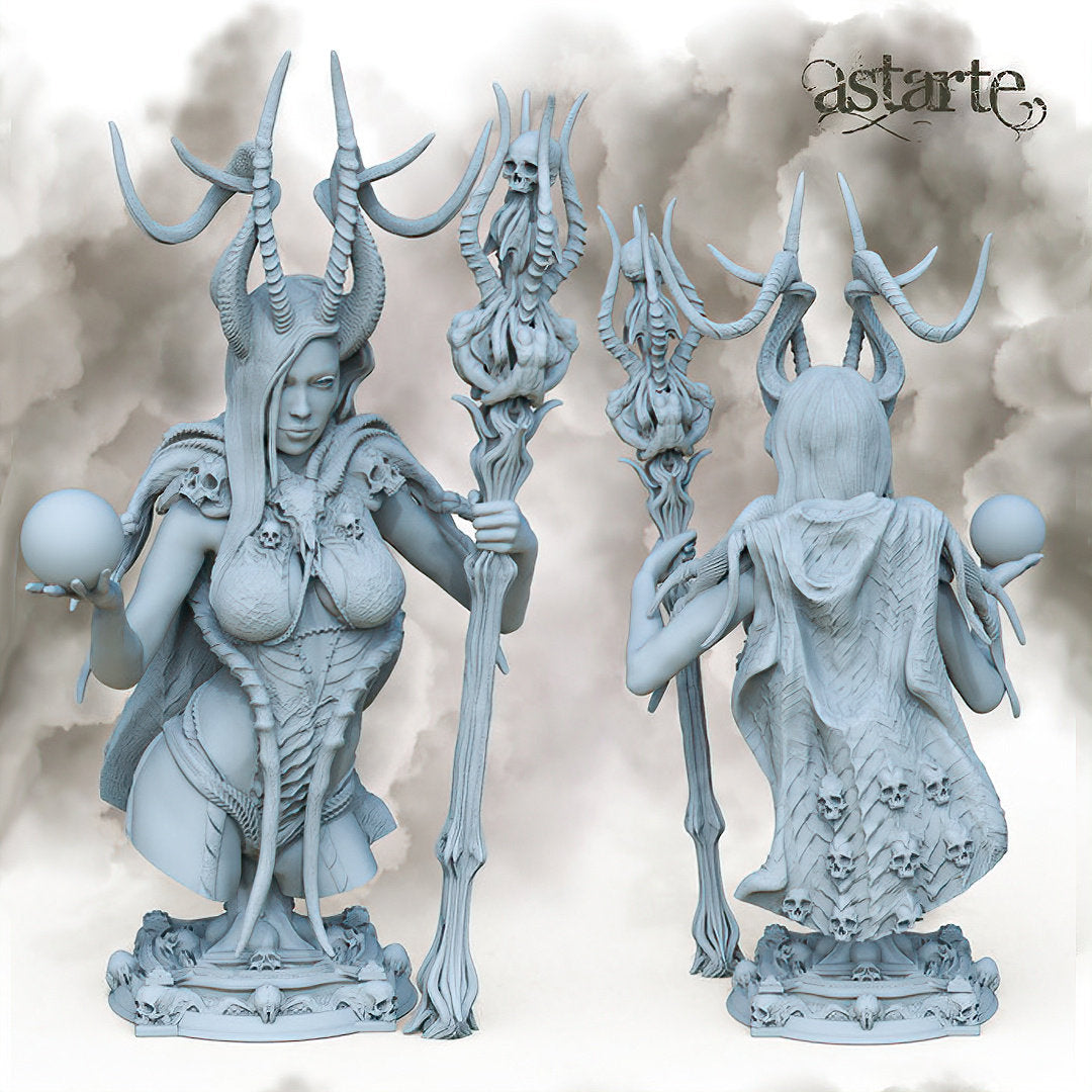 Female Demon Bust, Astarte | Tabletop RPG Miniature | Printomancer | Bust | Roleplaying 3D Printed Fantasy Mini - 3DPrintDen