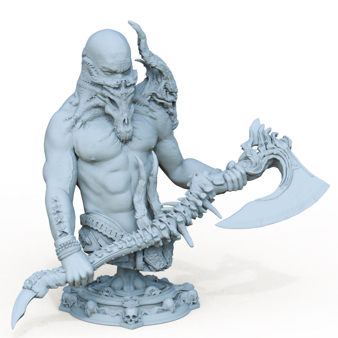 Necromancer Warrior Bust | Tabletop RPG Miniature | Printomancer | Bust | Roleplaying 3D Printed Fantasy Mini - 3DPrintDen