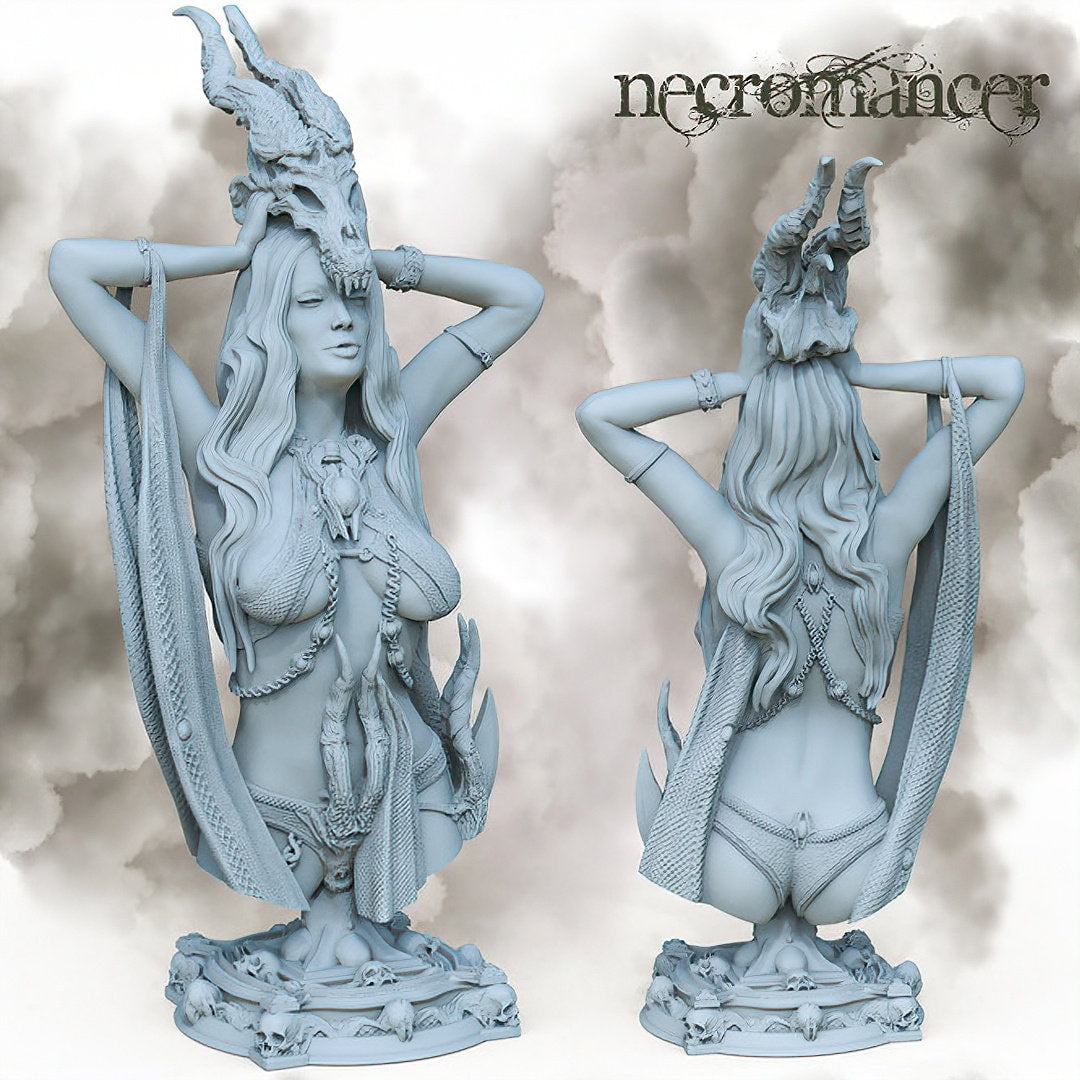 Female Necromancer Bust | Tabletop RPG Miniature | Printomancer | Bust | Roleplaying 3D Printed Fantasy Mini - 3DPrintDen