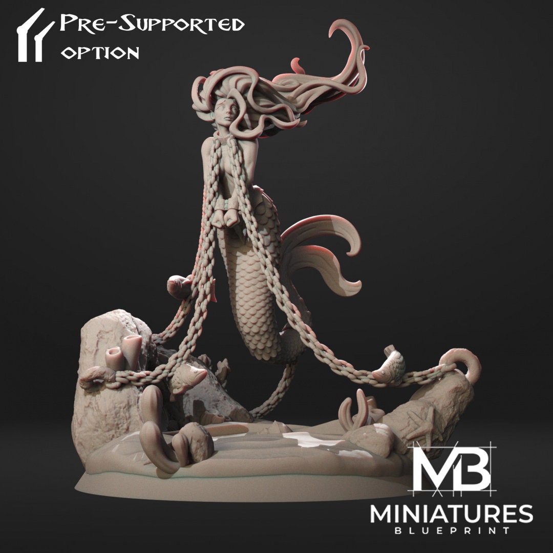 Chained Mermaid Miniature | Tabletop RPG Miniature | Miniatures Blueprint | Roleplaying 3D Printed Fantasy Mini - 3DPrintDen