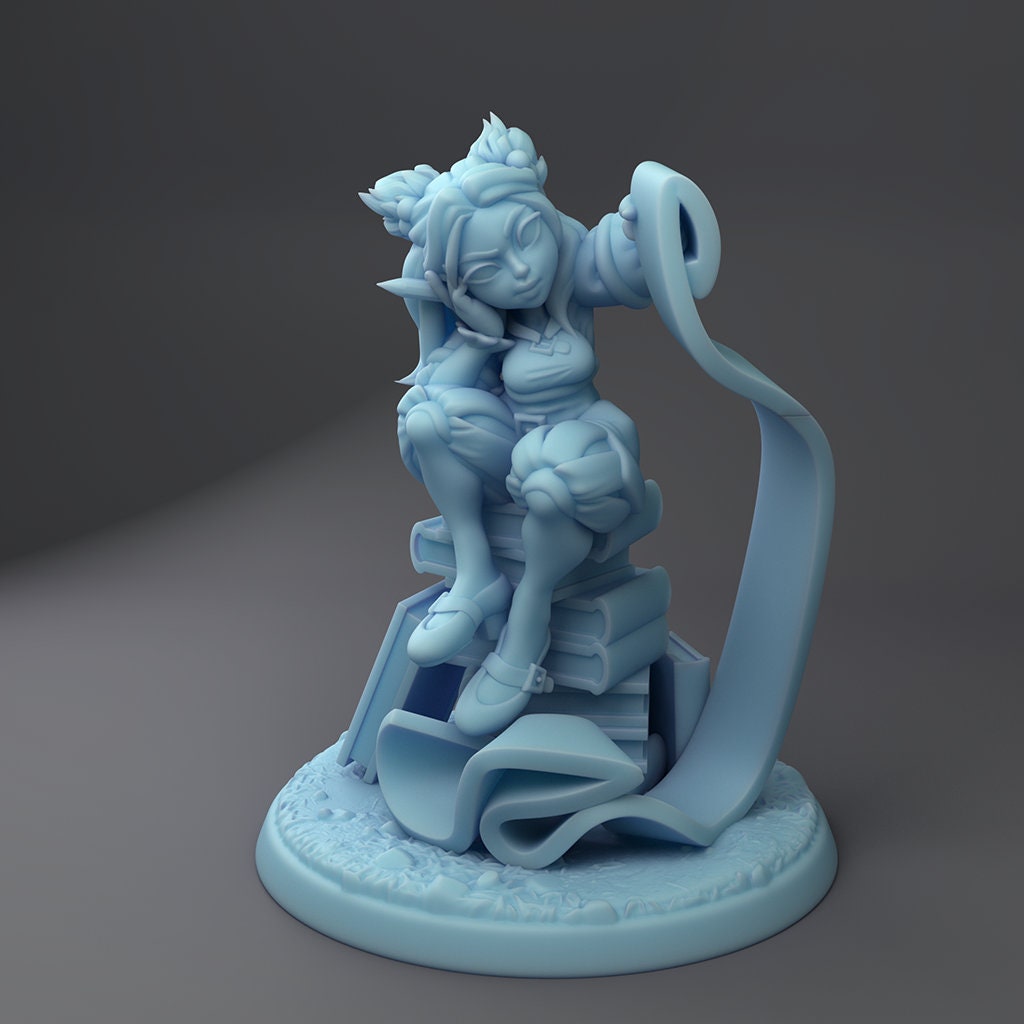 Female Gnome Cataloger Miniature, Brackle | Twin Goddess Miniatures | Tabletop RPG Miniature | Roleplaying 3D Printed Fantasy Mini - 3DPrintDen