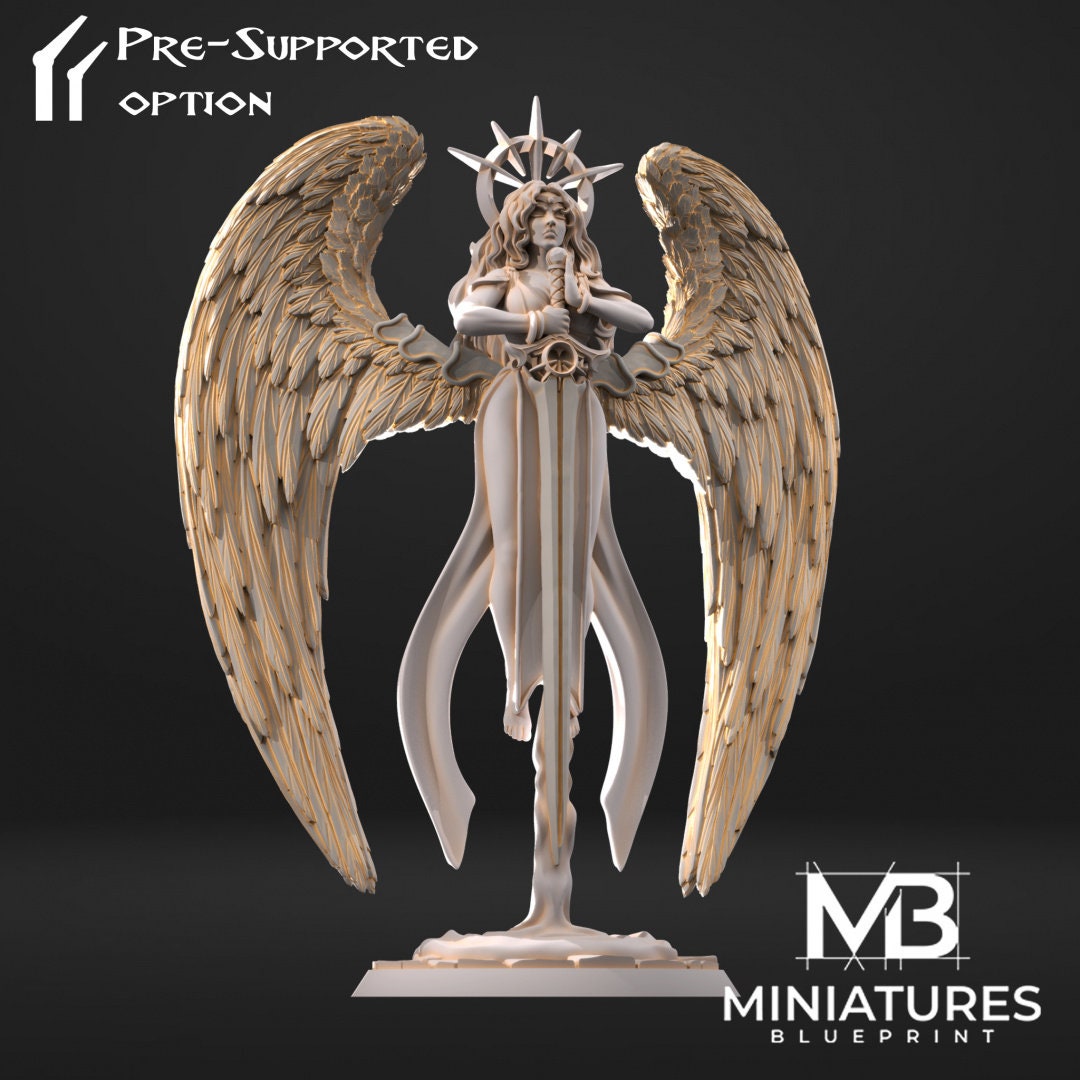 Guardian Angel Miniature, Saphiel | Tabletop RPG Miniature | Miniatures Blueprint | Roleplaying 3D Printed Fantasy Mini - 3DPrintDen