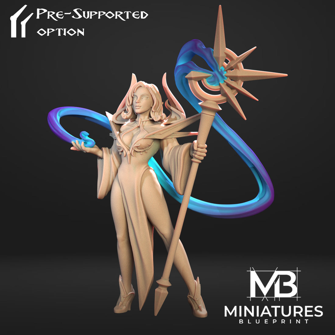 Female Mage Miniature, Zerynthia | Tabletop RPG Miniature | Miniatures Blueprint | Roleplaying 3D Printed Fantasy Mini - 3DPrintDen