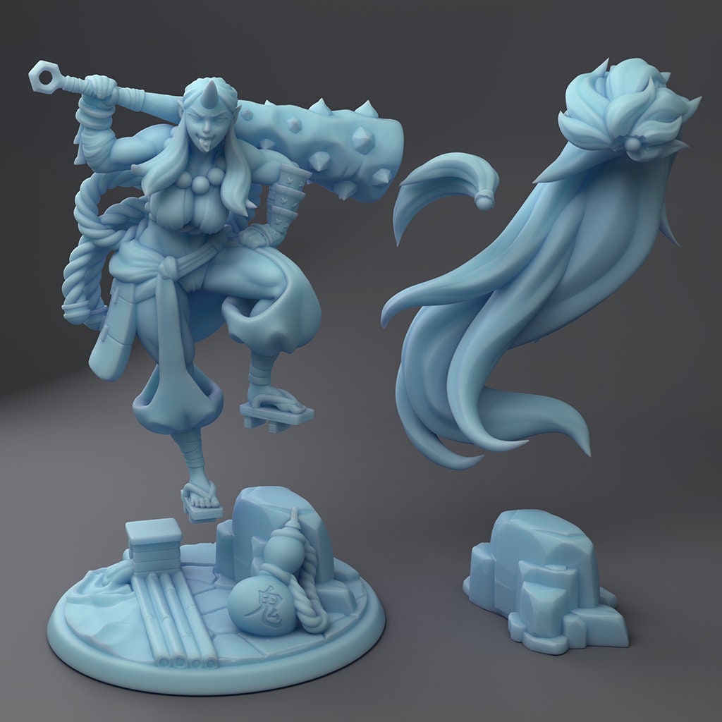 Female Demon Warrior Miniature | Twin Goddess Miniatures | Tabletop RPG Miniature | Roleplaying 3D Printed Fantasy Mini - 3DPrintDen