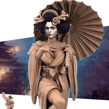 Geisha Miniature | Tabletop RPG Miniature | Bite the Bullet | Roleplaying 3D Printed Fantasy Mini - 3DPrintDen