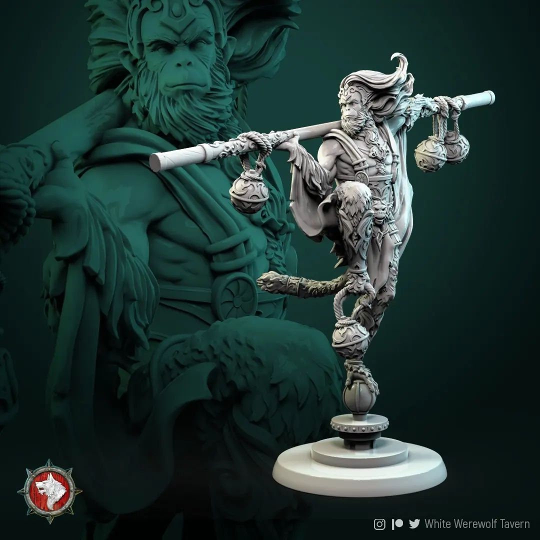 Monkey Warlord Miniature | Tabletop RPG Miniature | White Werewolf Tavern | Roleplaying 3D Printed Fantasy Mini - 3DPrintDen