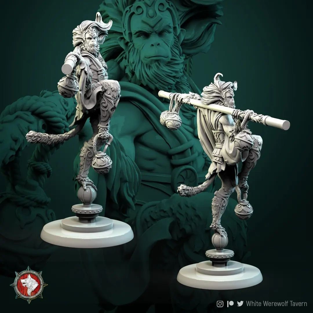 Monkey Warlord Miniature | Tabletop RPG Miniature | White Werewolf Tavern | Roleplaying 3D Printed Fantasy Mini - 3DPrintDen