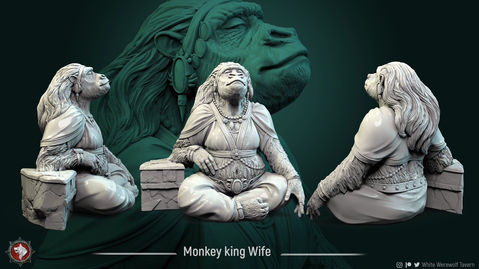 Monkey King's Wife Miniature | Tabletop RPG Miniature | White Werewolf Tavern | Roleplaying 3D Printed Fantasy Mini - 3DPrintDen