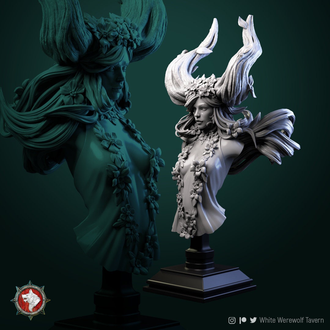 Wood Elf Queen Bust, Tarnia | Tabletop RPG Miniature | White Werewolf Tavern | Roleplaying 3D Printed Fantasy Mini - 3DPrintDen