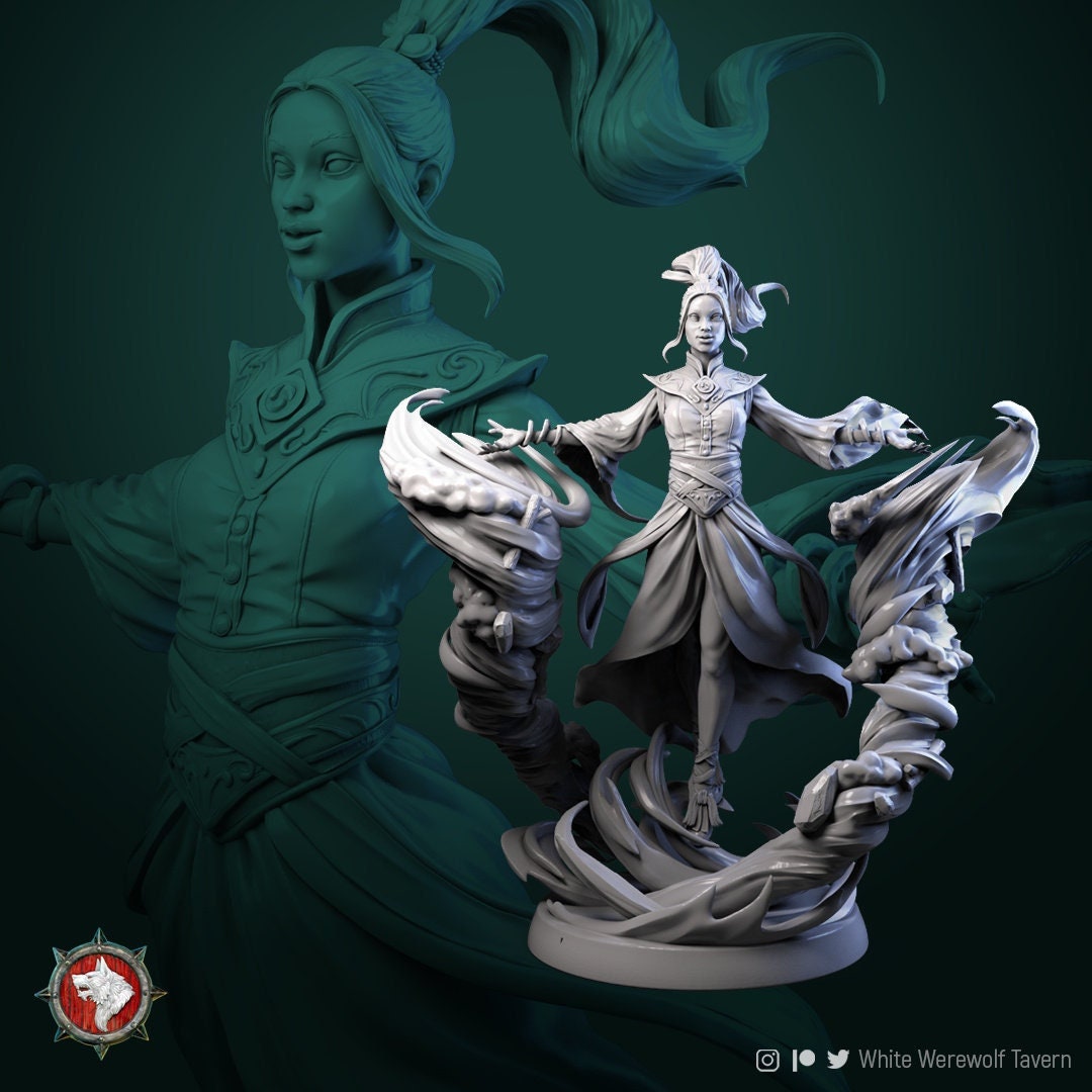 Air Elemental Wizard Miniature | Tabletop RPG Miniature | White Werewolf Tavern | Roleplaying 3D Printed Fantasy Mini - 3DPrintDen