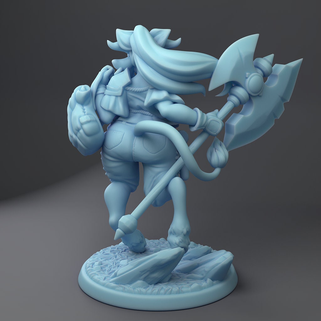 Fighter Cow Girl Miniature | Twin Goddess Miniatures | Tabletop RPG Miniature | Roleplaying 3D Printed Fantasy Mini - 3DPrintDen