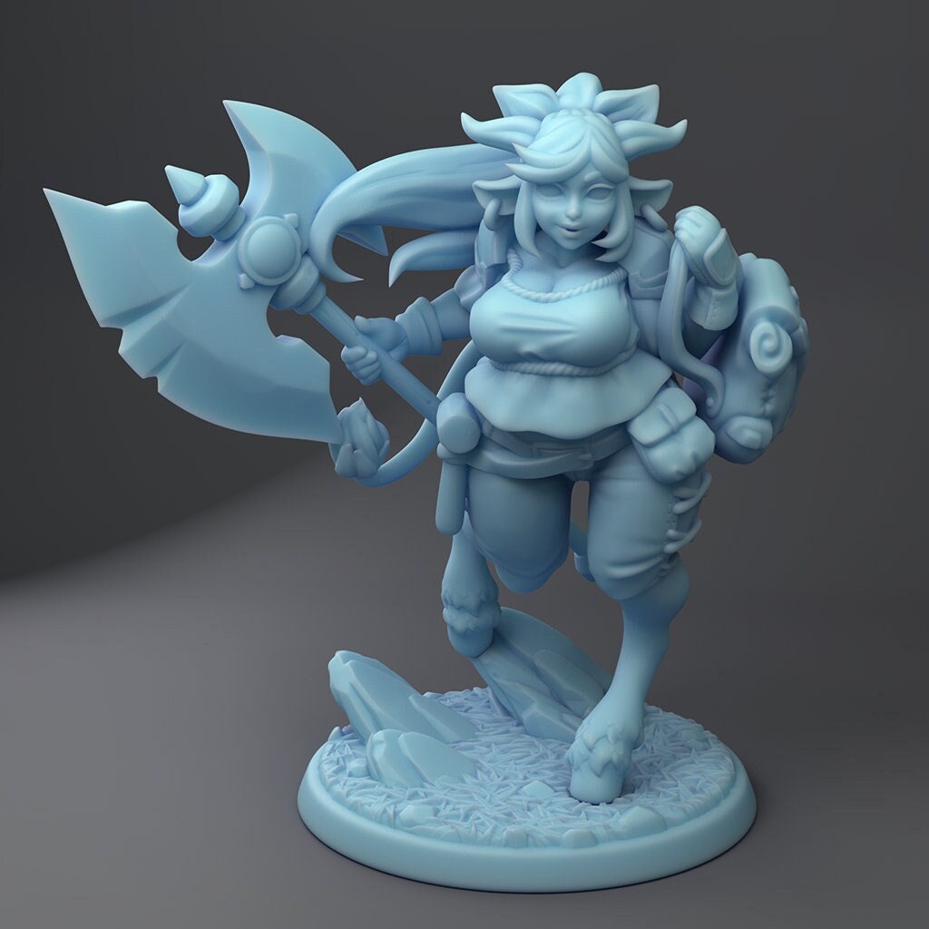 Fighter Cow Girl Miniature | Twin Goddess Miniatures | Tabletop RPG Miniature | Roleplaying 3D Printed Fantasy Mini - 3DPrintDen