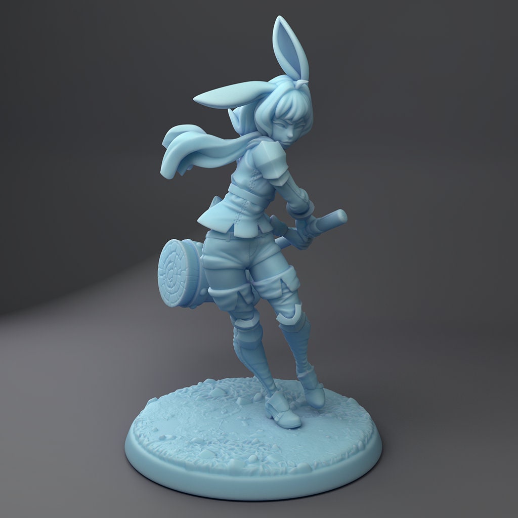 Catgirl Warrior Miniature | Twin Goddess Miniatures | Tabletop RPG Miniature | Roleplaying 3D Printed Fantasy Mini - 3DPrintDen