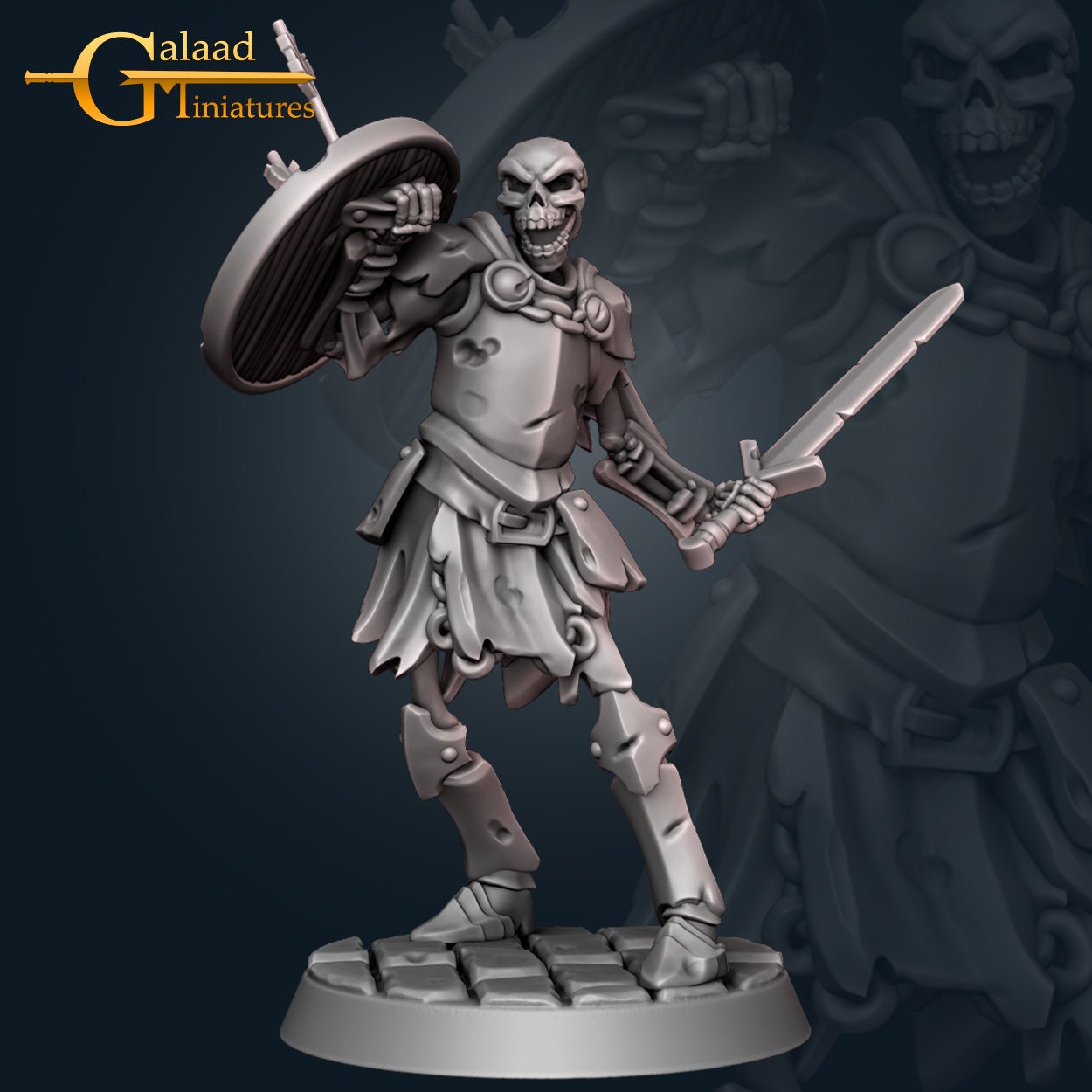 Skeleton Warrior Miniature | Tabletop RPG Miniature | Galaad Miniatures | Roleplaying 3D Printed Fantasy Mini - 3DPrintDen