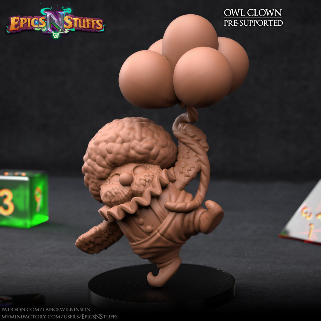 Owl Clown Miniature | Tabletop RPG Miniature | Epic 'N' Stuff | Roleplaying 3D Printed Fantasy Mini - 3DPrintDen