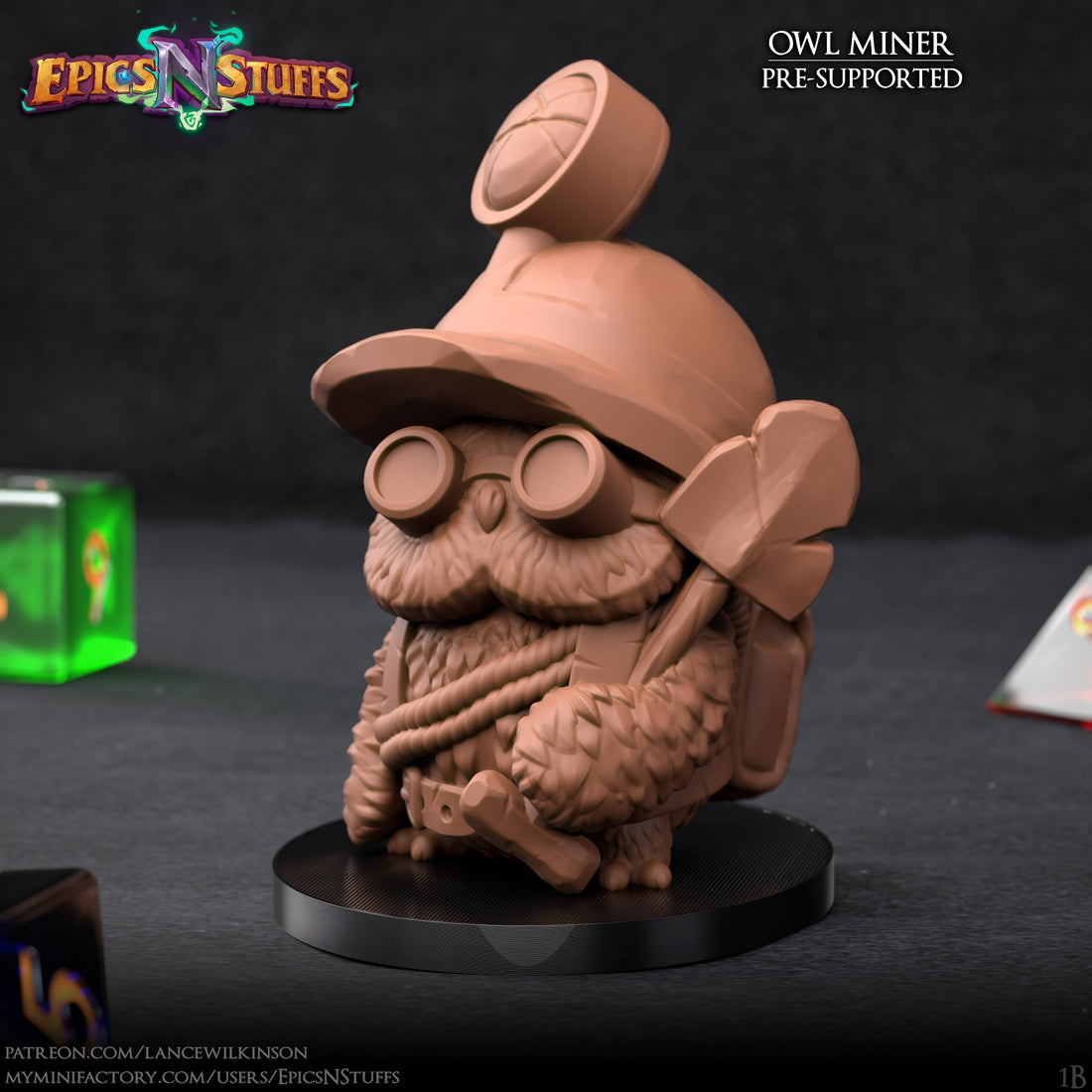 Owl Miner Miniature | Tabletop RPG Miniature | Epic 'N' Stuff | Roleplaying 3D Printed Fantasy Mini - 3DPrintDen