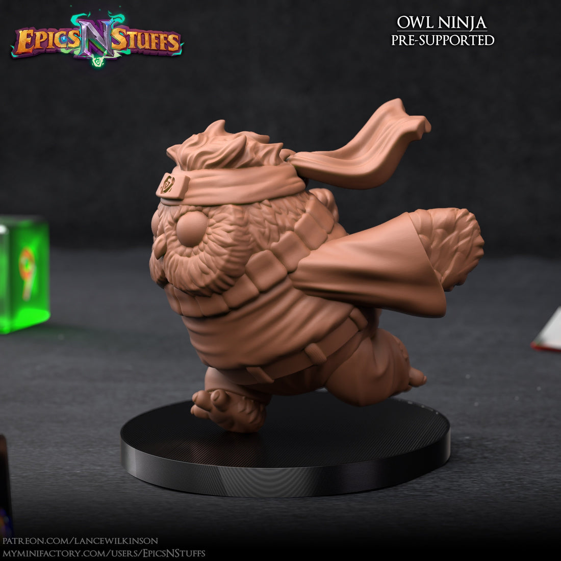 Owl Ninja Miniature | Tabletop RPG Miniature | Epic 'N' Stuff | Roleplaying 3D Printed Fantasy Mini - 3DPrintDen