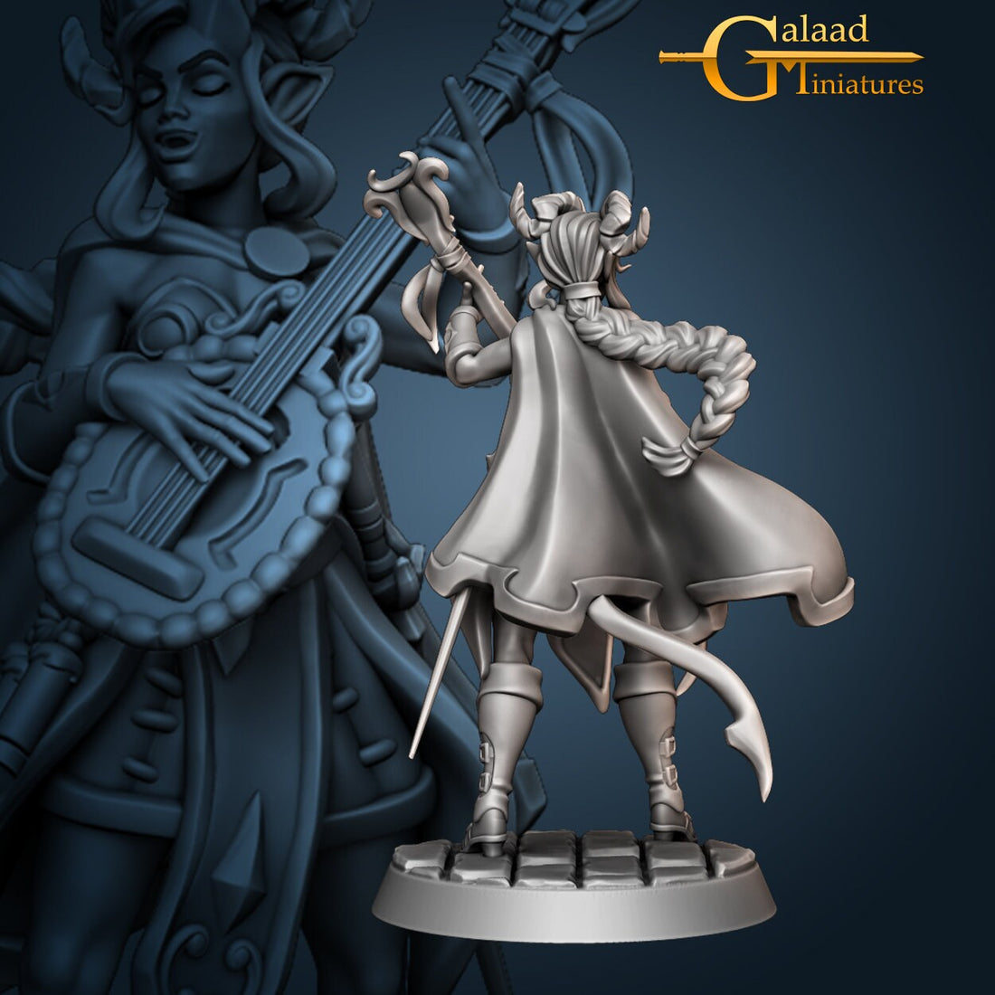 Tiefling Bard Miniature | Tabletop RPG Miniature | Galaad Miniatures | Roleplaying 3D Printed Fantasy Mini - 3DPrintDen