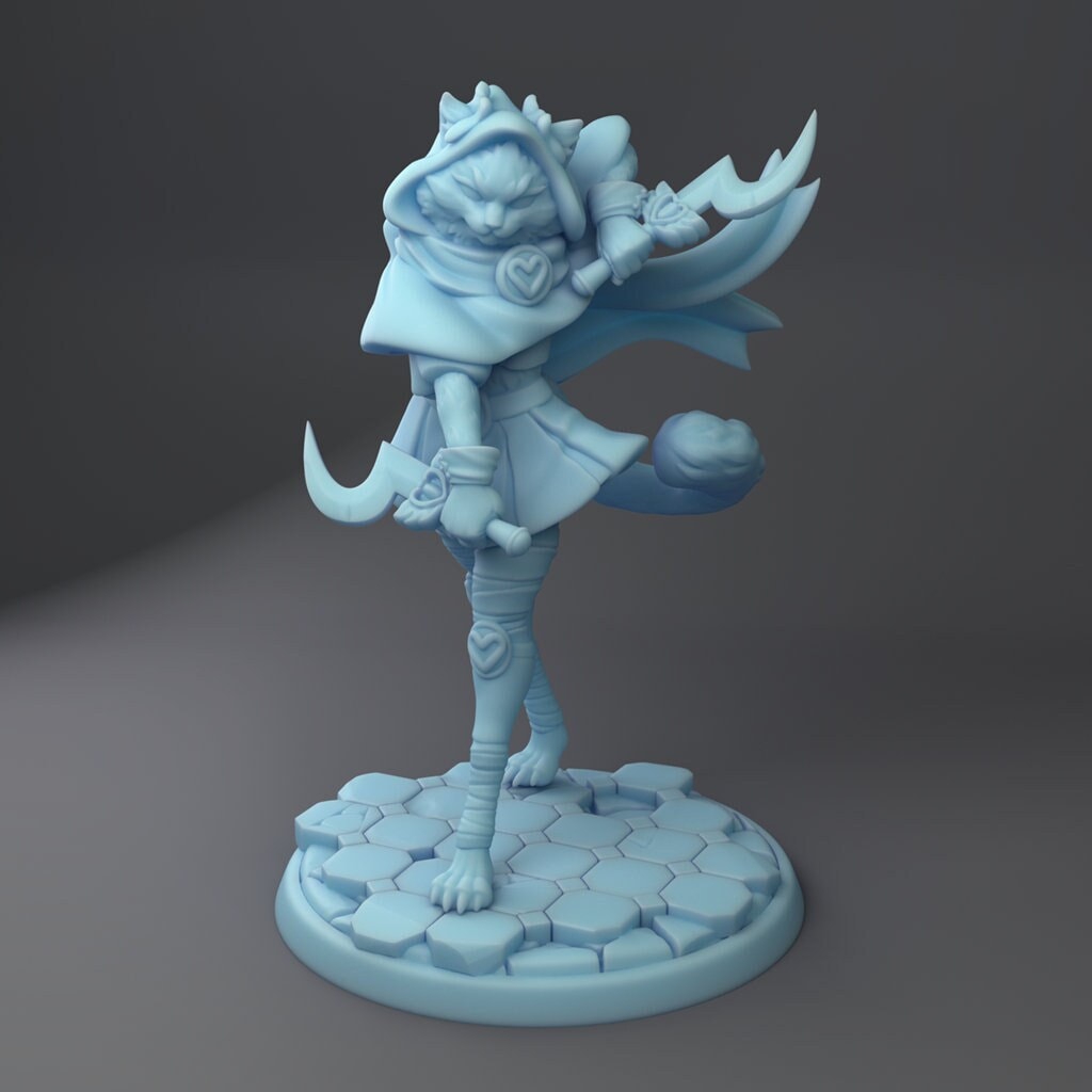 Female Tabaxi Rogue Miniature | Twin Goddess Miniatures | Tabletop RPG Miniature | Roleplaying 3D Printed Fantasy Mini - 3DPrintDen