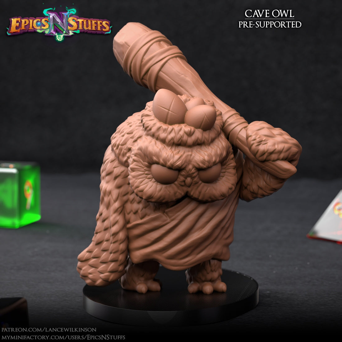 Cave Owl Miniature | Tabletop RPG Miniature | Epic 'N' Stuff | Roleplaying 3D Printed Fantasy Mini - 3DPrintDen