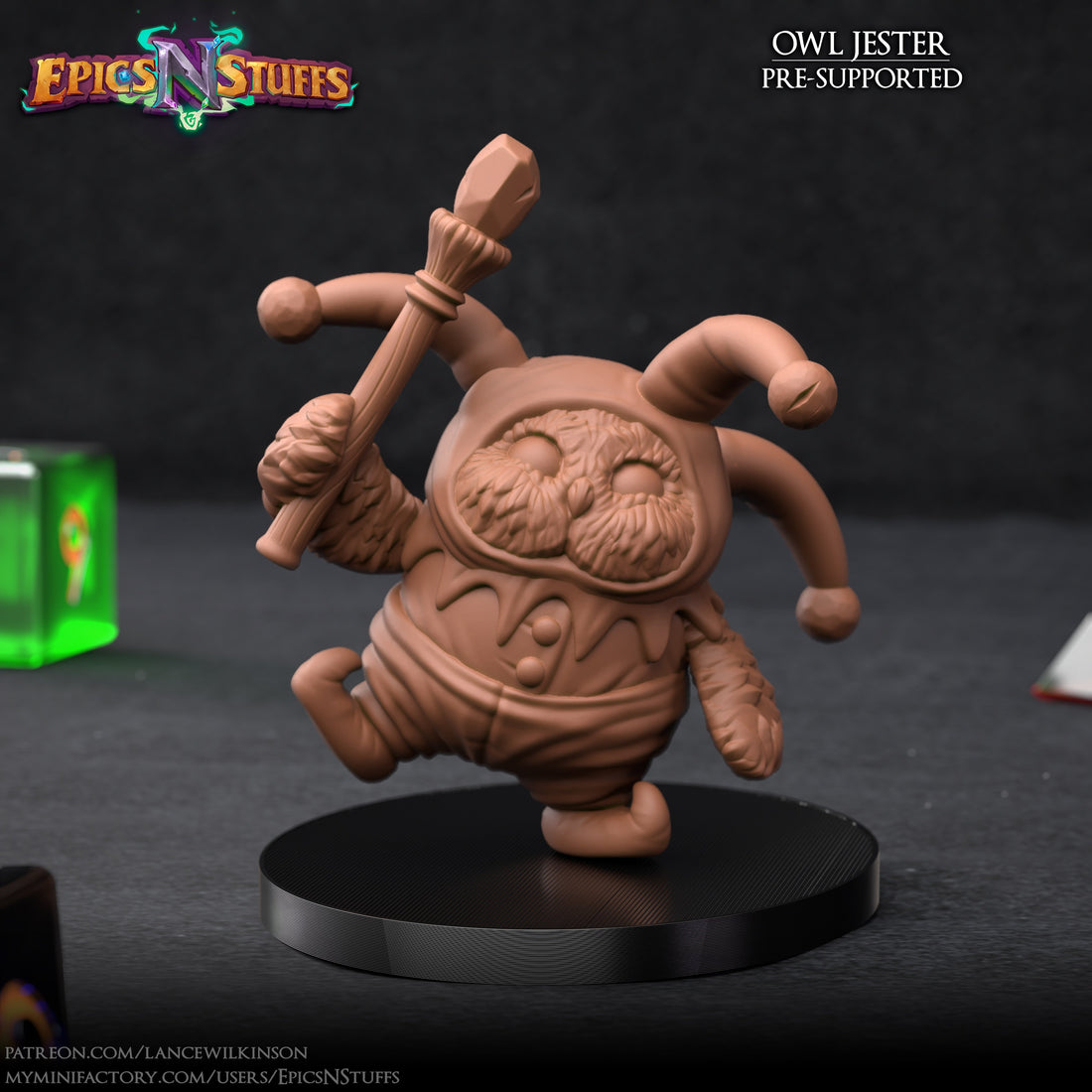 Owl Jester Miniature | Tabletop RPG Miniature | Epic 'N' Stuff | Roleplaying 3D Printed Fantasy Mini - 3DPrintDen