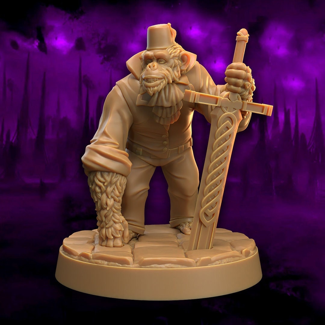 Monkey Warrior Miniature | Tabletop RPG Miniature | Dragon Trappers Lodge | Roleplaying 3D Printed Fantasy Mini - 3DPrintDen