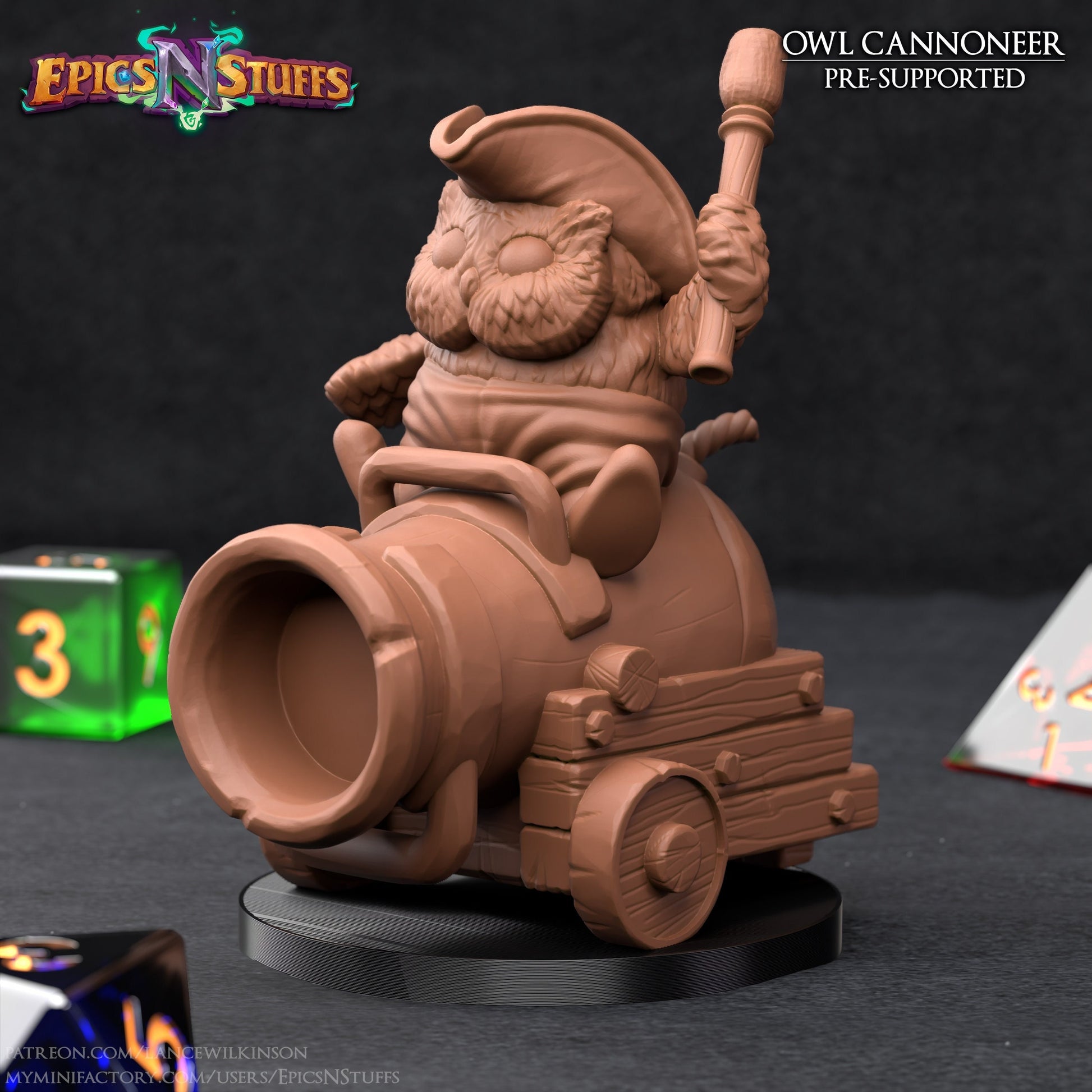 Owl Cannoneer Miniature | Tabletop RPG Miniature | Epic 'N' Stuff | Roleplaying 3D Printed Fantasy Mini - 3DPrintDen