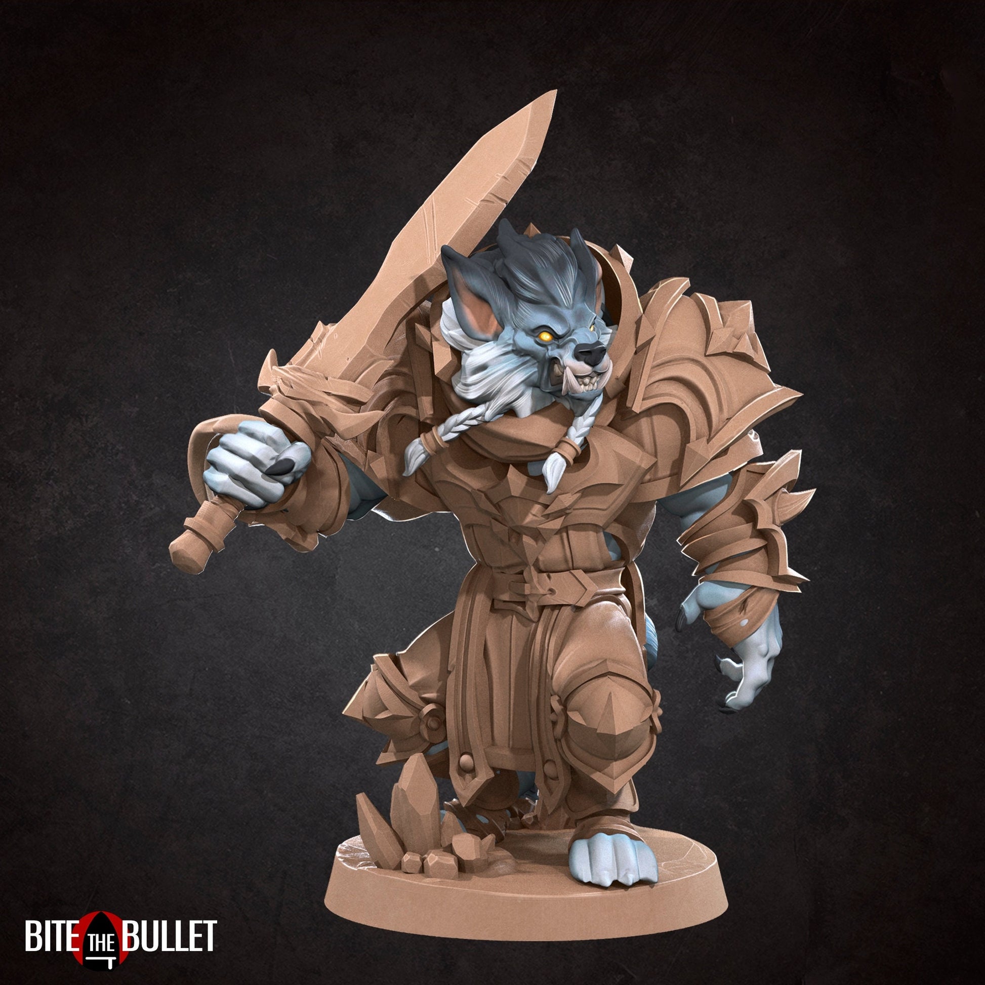 Werewolf Warrior Miniature | Tabletop RPG Miniature | Bite the Bullet | Roleplaying 3D Printed Fantasy Mini - 3DPrintDen