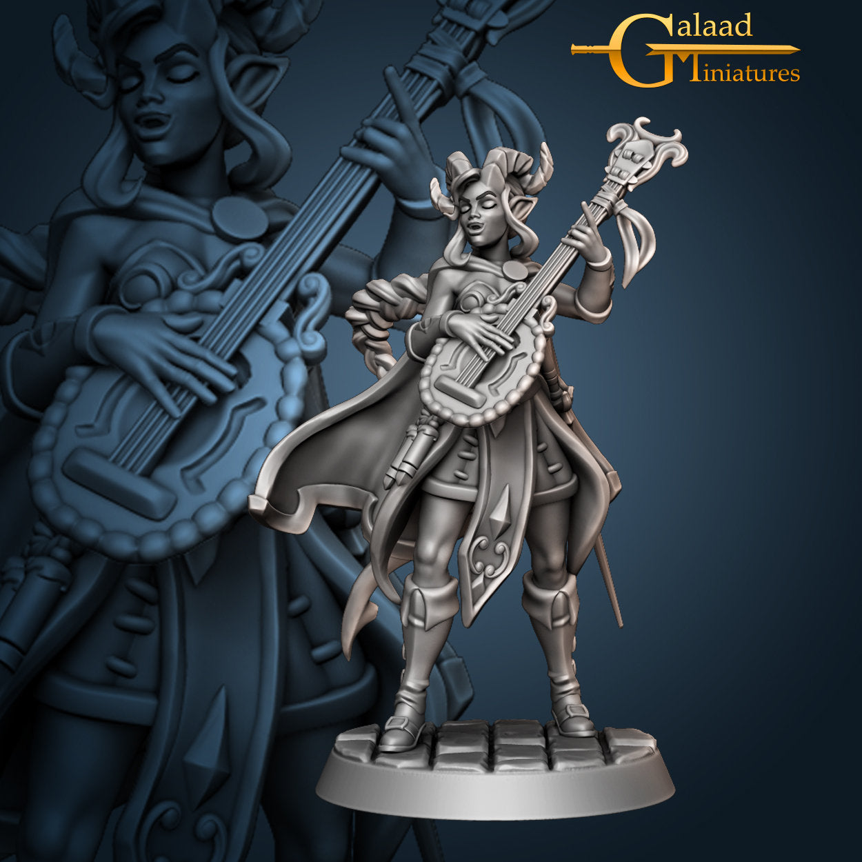 Tiefling Bard Miniature | Tabletop RPG Miniature | Galaad Miniatures | Roleplaying 3D Printed Fantasy Mini - 3DPrintDen