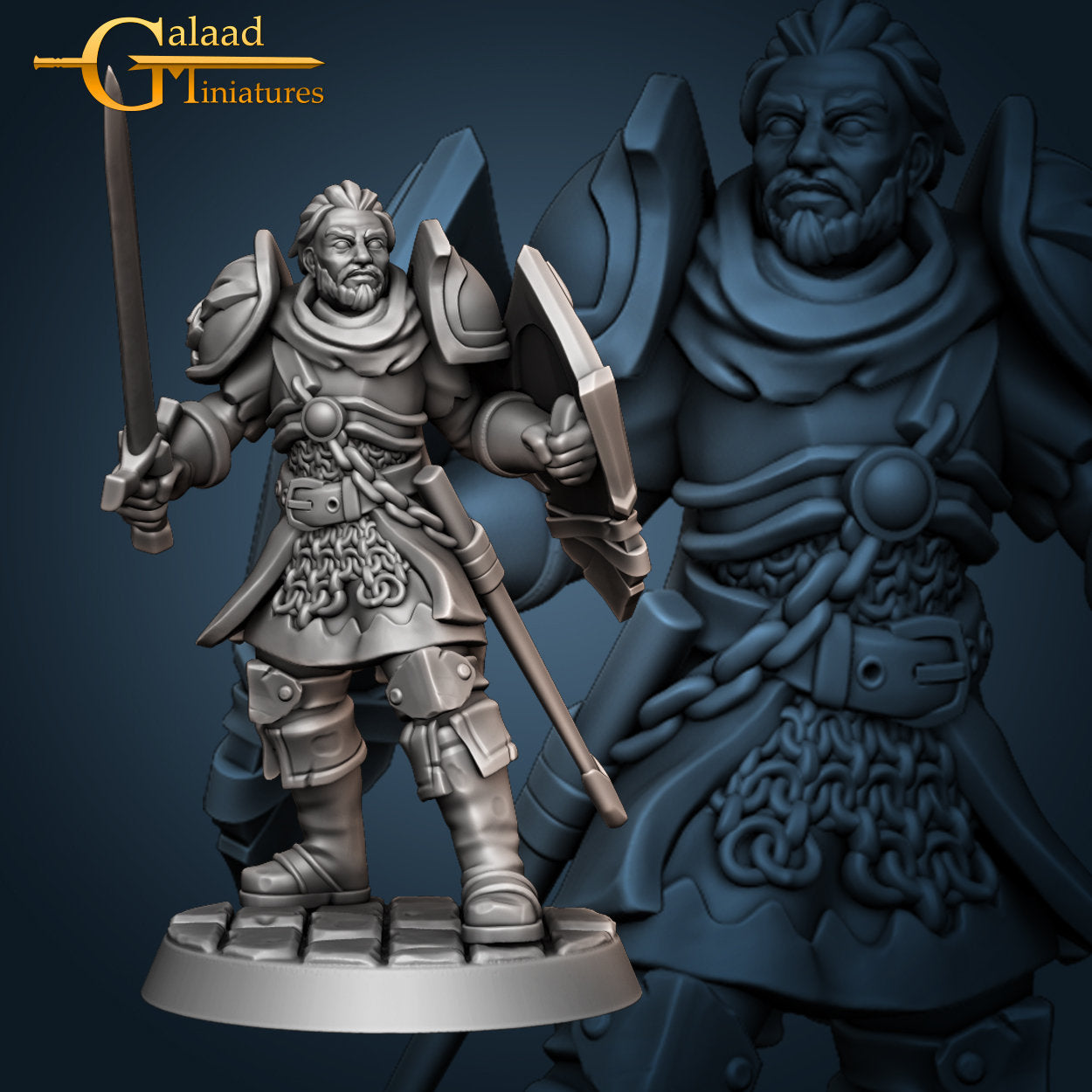 Knight Miniature, Randal | Tabletop RPG Miniature | Galaad Miniatures | Roleplaying 3D Printed Fantasy Mini - 3DPrintDen