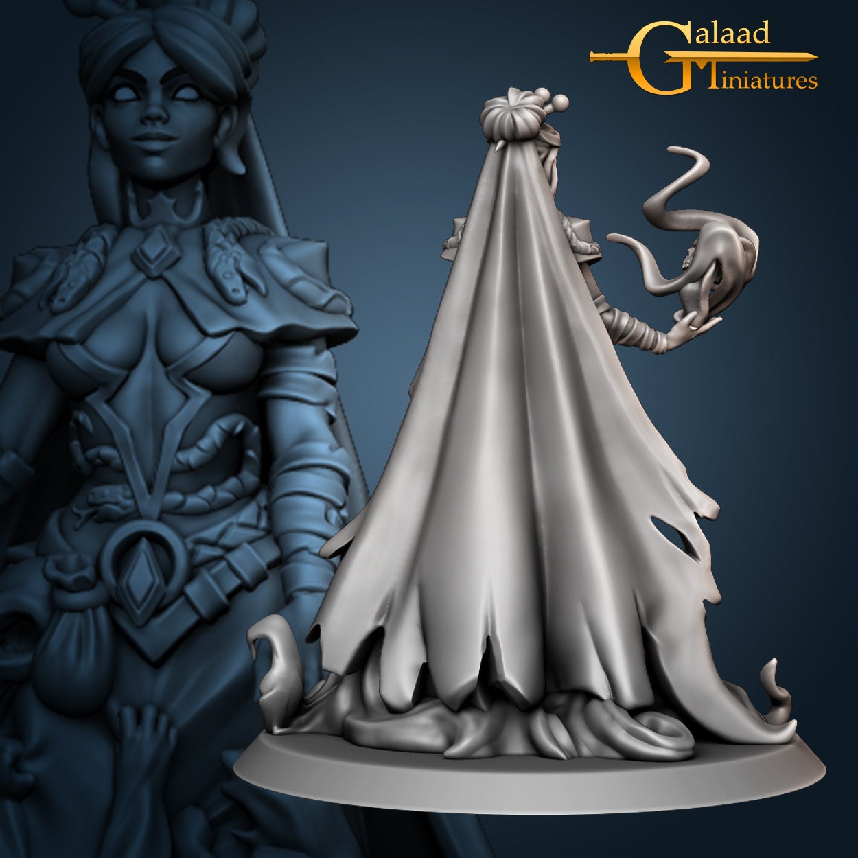 Necromancer Queen Miniature | Tabletop RPG Miniature | Galaad Miniatures | Roleplaying 3D Printed Fantasy Mini - 3DPrintDen