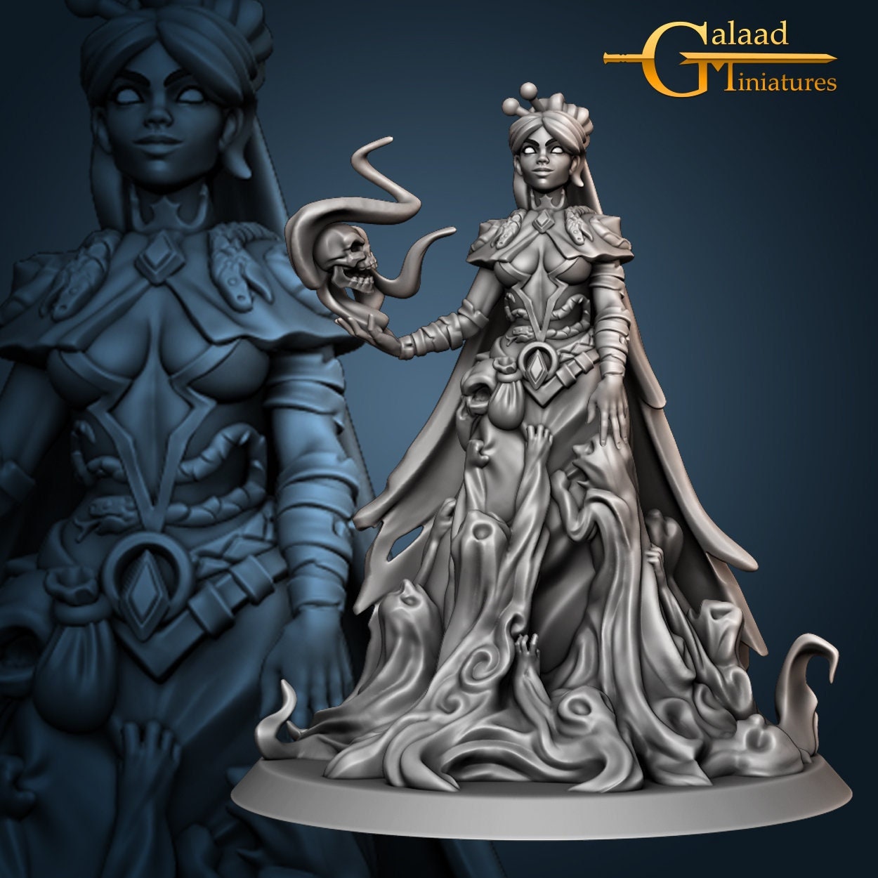 Necromancer Queen Miniature | Tabletop RPG Miniature | Galaad Miniatures | Roleplaying 3D Printed Fantasy Mini - 3DPrintDen